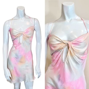 100% MULBERRY SILK MAISON SLIP DRESS S Tie Dye Keyhole Sexy Party Cocktail - Picture 1 of 9
