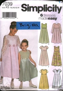 7039 Vintage Simplicity Sewing Pattern Girls Dress Jumper Sleeve Variations 14 - Picture 1 of 2