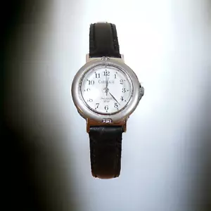 Timex Carriage Indiglo weißes Zifferblatt braunes Lederband Uhr neue Batterie - Bild 1 von 5