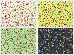 Tessuto Api e Fragole 100% Cotone, Cucito, Artigianato, CREMA - Foto 1 di 5