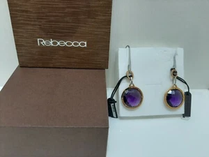 REBECCA 2 MONOORECCHINI BRONZO DORATO PIETRE color AMETISTA SFACCETTATE BROBSA25 - Foto 1 di 1