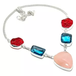 Rose Quartz, Moldavite Gemstone Silver Plated Jewelry Necklace 18" - Picture 1 of 1