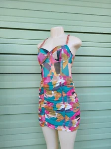 New ZARA WOMEN MULTICOLOR CHAIN STRAP PRINT DRESS 2608/123 XS y1145b - Picture 1 of 12