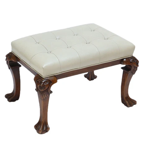 1960s Italian Carved Wood Tufted Leather Bench Cover