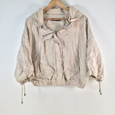 Zara Mujer Crop Anorak Chaqueta Talla M Beige Con Capucha Manga 3/4 Algodón 112794 Foto 1 de 4