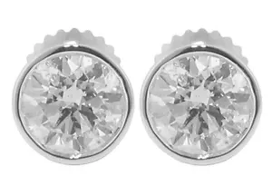 Set lunetta 1,34 ct taglio tondo diamante perno orecchino vite retro oro bianco 14 kt - Foto 1 di 8