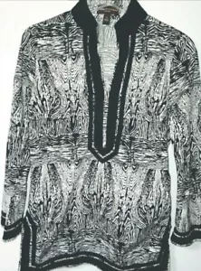 Dana Buchman Women Top V-Neck Cotton Blend Graphic Signature Zebra Print Sz L W1 - Picture 1 of 7