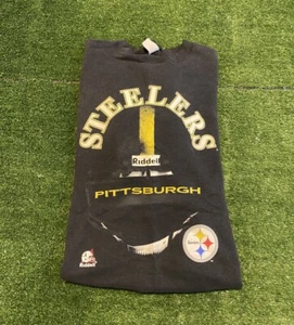 Vintage Pittsburgh Steelers sweatshirt mens extra large black yellow Riddell 90s - Picture 1 of 10