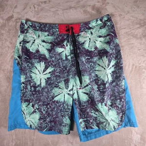 Beach Rays Mens Board Shorts Swim Trunks Navy Sz 38 Blue Flower Beach Surf Fish - Picture 1 of 9