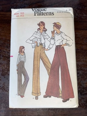 Vogue 8524 Vintage 1970s Bellbottom Pants Sewing Pattern – Size 14, Waist 28, Hi - Image 1 of 4