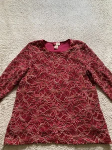 JM Collection Women Floral Sheer Long Sleeve Lined Blouse Multicolor Size L - Picture 1 of 9