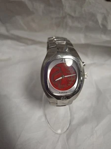 Fossil Big Tic Two-Hand Silver Stainless Steel Watch Red Dragon Dial JR881 - Picture 1 of 8