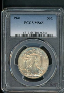 US 1941 PHILADELPHIA WALKING LIBERTY SILVER HALF DOLLAR PCGS MS 65 A225 - Picture 1 of 2