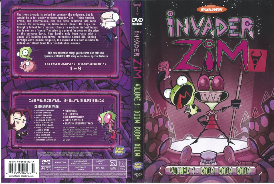 Invader Zim (DVD, 2004) Volume 1,  ARTWORK Paper Sleeve ONLY, NO DISCs/CASE - Image 1 of 1