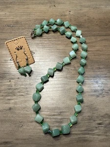"Juego de aretes collar cuentas verdes aventurinas hechos a mano de 22"" nuevos sin etiquetas" - Imagen 1 de 5