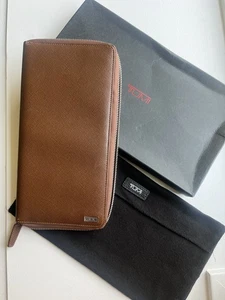 TUMI Brown Leather Oversized Travel Zip Wallet - Picture 1 of 24