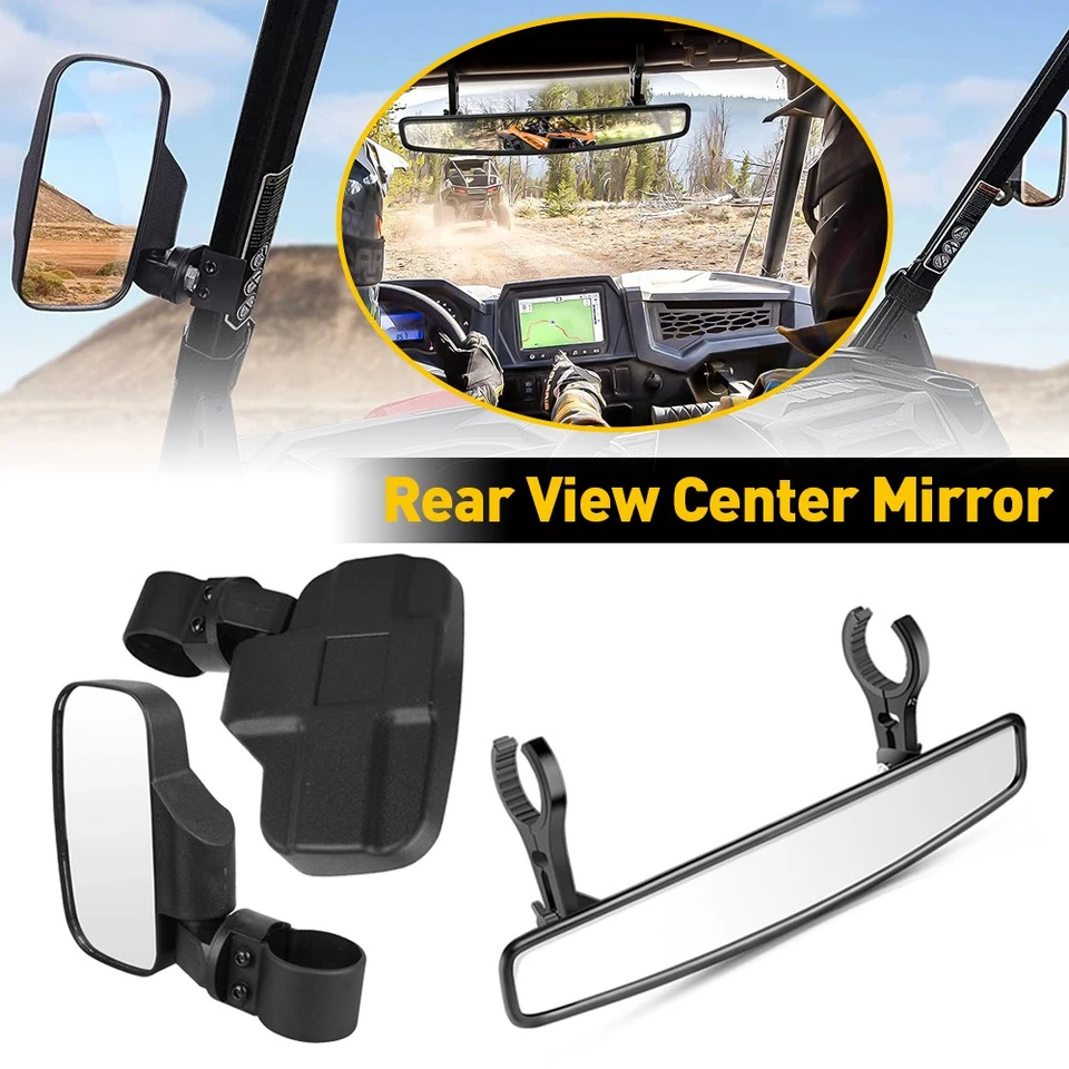 Conjunto de espelhos retrovisores laterais e traseiros com braçadeira de 2 pol. para Polaris RZR 800 XP1000 900 Yamaha UTV - Imagem 1 de 4