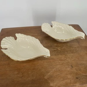 Vintage 2 Lenox Porzellan Elfenbein Vogel Friedenstaube 24K Goldrand Nuss Süßigkeiten Schmuck Schale - Bild 1 von 9