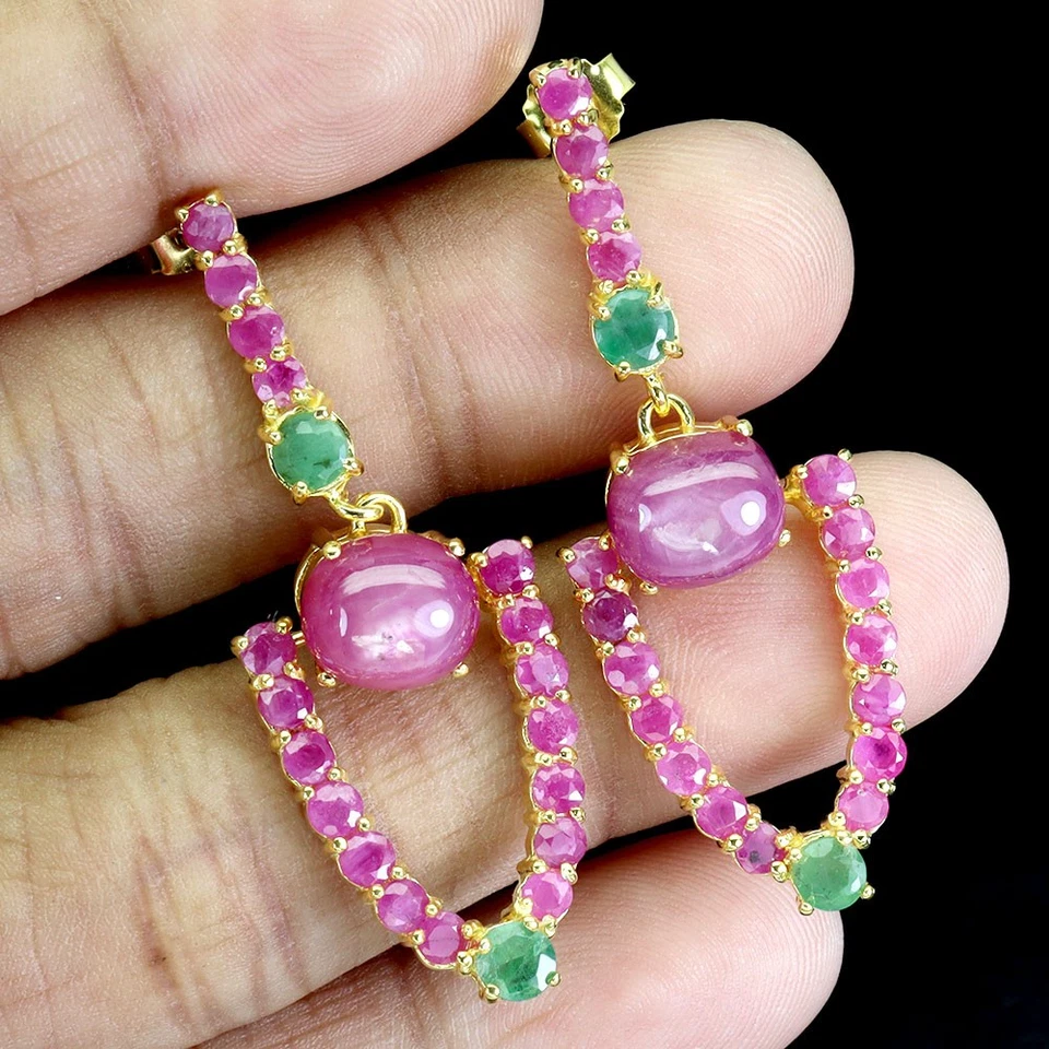 Pendientes de plata de ley 925 rubí ovalado 10x8 mm esmeralda piedras preciosas naturales joyería Foto 1 de 4