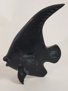 Estatuilla de pez ángel de latón macizo vintage estatua pisapapeles 7 1/2"" deslustrada - Imagen 1 de 12