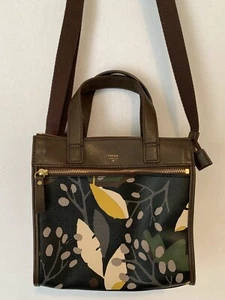 Fossil Leaf Abstract print crossbody Shoulder purse bag leather trim pockets - Picture 1 of 17