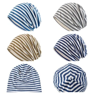 Women Cotton Striped Stretch Beanie Hat Elastic Baggy Slouchy Driver Cycling Cap - Picture 1 of 14