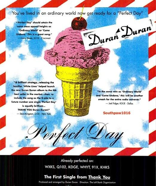 1995 Duran Duran "Perfect Day" Release Music Industry Promotional Reprint Ad - Image 1 of 1