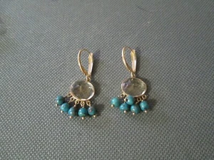 14K Yellow Gold Turquoise & Citrine Dangle Earrings 4.1g - Picture 1 of 3