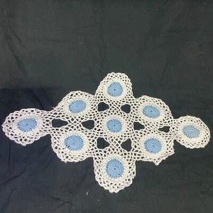 #6329 White and Blue Diamond Shaped Crochet Doilie - Picture 1 of 9