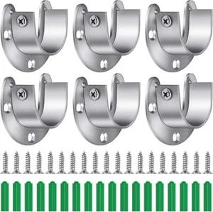 6 Pieces Stainless Steel Closet Pole Sockets Rod Socket Flange Set Rod Support F - Picture 1 of 3