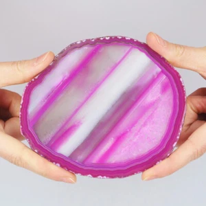 4.9" Pink Red Agate Coaster Polished Crystal Slice Druzy Geode Home Decor 133g - Picture 1 of 4