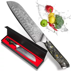 Damascus Steel Santoku Knife 7 Inch Professional VG-10 Cooking Knife Gift Box - Picture 1 of 18