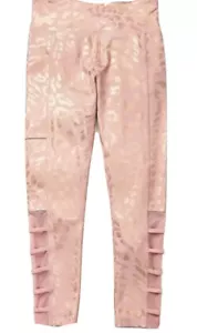 Justice Girls Ankle Leggings Pink Shiny Animal Print Pocket Strappy Mesh Size 10 - Picture 1 of 9