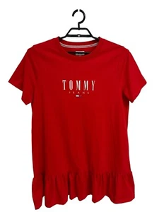Tommy Jeans Women's Short Sleeve Red Ruffle Crew Neck Tee Shirt Dress Size XL - Picture 1 of 11