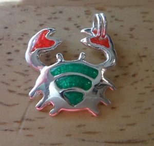 Sterling Silver 20x15mm Cute Pink & Turquoise Enamel Crab Charm - Picture 1 of 3
