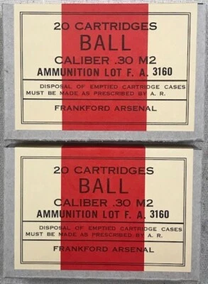 FRANKFORD ARSENAL CAL. .30 M2 BALL W/CLIPS WWII NEW REPLICA 20 ROUND AMMO BOXES