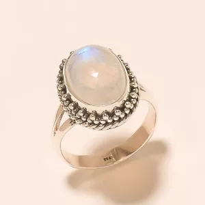 5.90 GM 925 Plata de Ley Natural Arcoiris Piedra Luna Colgante Anillo Tamaño 8" - Imagen 1 de 3