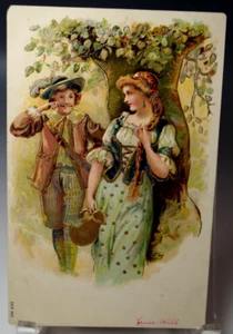POSTCARD VICTORIAN ROMANCE YOUNG COUPLE DATING IN THE GARDEN EMBOSSED 1900's 1-3 - Picture 1 of 6