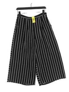 A&G Women's Trousers UK 8 Black Striped 100% Polyester Wide-Leg Cropped - Picture 1 of 5