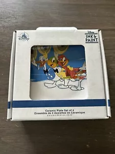 Disney Ink & Paint Ceramic Plate Set of 4 Snow White Pinocchio 3 Caballeros NIB - Picture 1 of 17