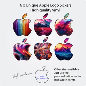6 x Unique Colourful Rainbow Apple Logo Sticker For 11 12 13 Macbook Air Pro - Picture 1 of 2