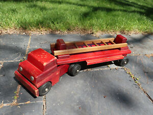 Vintage Community Playthings Wood 3 Piece Red Fire Truck with Ladder