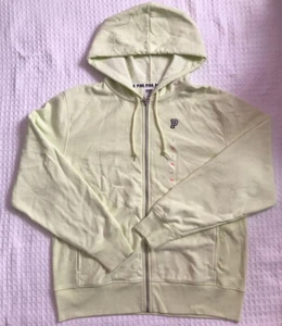 New Victorias Secret PINK Drawstring Hoodie Full Zip Faded NeonYellow Size Large - Picture 1 of 5