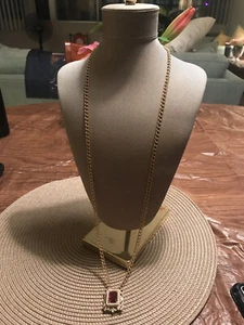 Sarah Coventry Combo Necklace and Pin-Large Red Stone with Tiny Faux Pearls - Picture 1 of 4