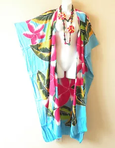 CD568 Floral Batik Hand Painted Cardigan Duster Kaftan Batwing Jacket - up to 5X - Picture 1 of 4