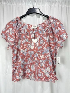 JOIE Katya Kurzarm Baumwolle Top Bluse Rosa Blau Geblümt Damen Gr. L Neu! - Bild 1 von 7