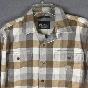 Carhartt Loose Fit Mens Medium Heavyweight Flannel Shirt Long Sleeve Gray Plaid - Picture 1 of 5
