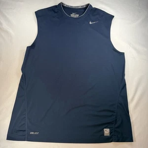 Nike Pro Combat Dri-Fit Shirt Mens XXL Blue Crew Tank Top Fitted Sleeveless Navy - Picture 1 of 15