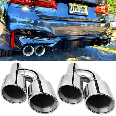 Para Serie 5 G30 530i 550i Quad 2.5" In 4" Out Doble Pared Puntas de Escape Corte Inclinado Foto 1 de 4