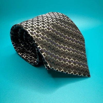 Corbata Adolfo 100% Poliéster Gris y Negro Plata Púrpura Geométrica Hombre 59" Foto 1 de 4